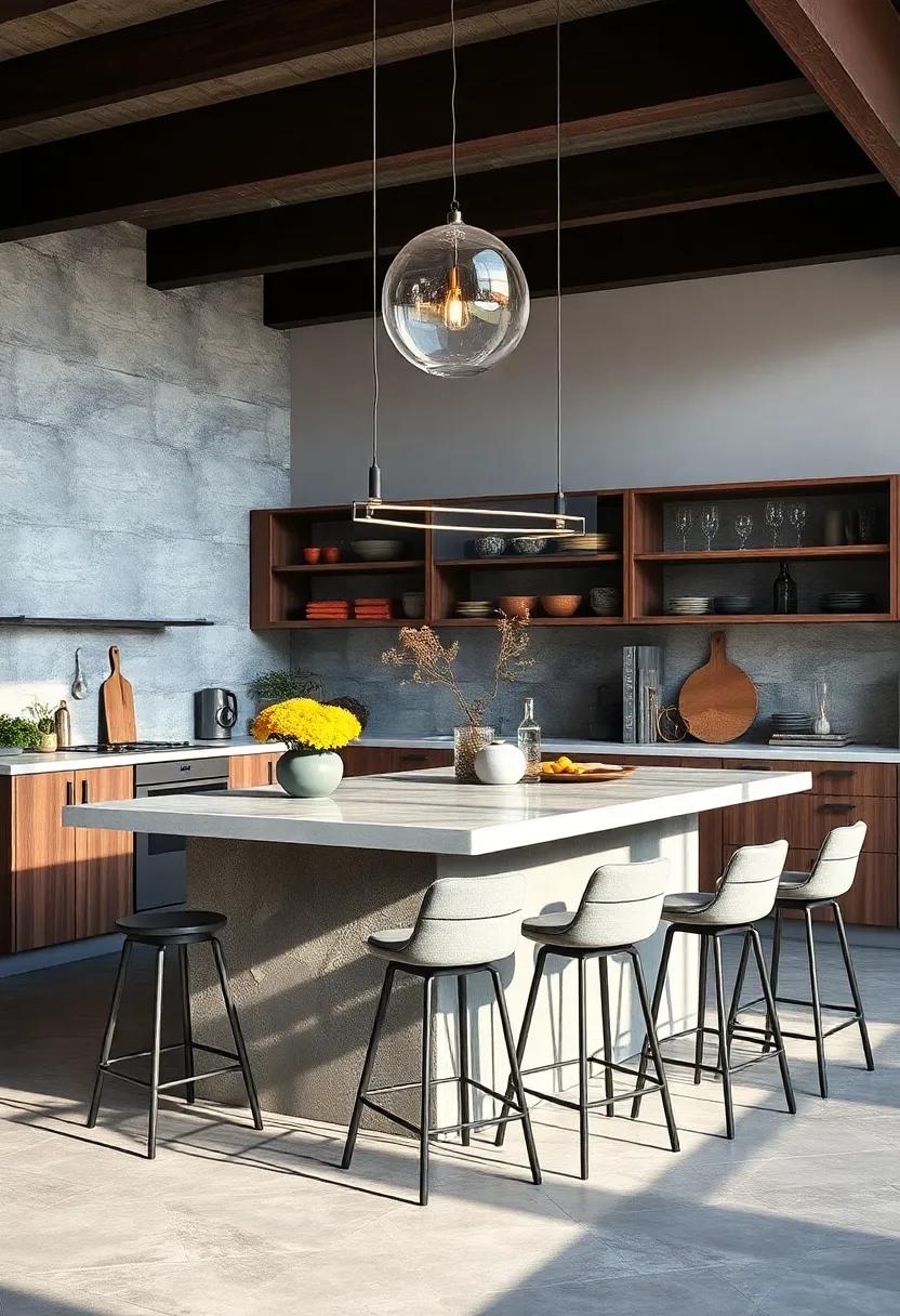 Industrial Edge: Use metal and ‍concrete‍ materials for a contemporary industrial-style⁢ island that doubles as a dining table, complete with​ bar stools for a chic setting