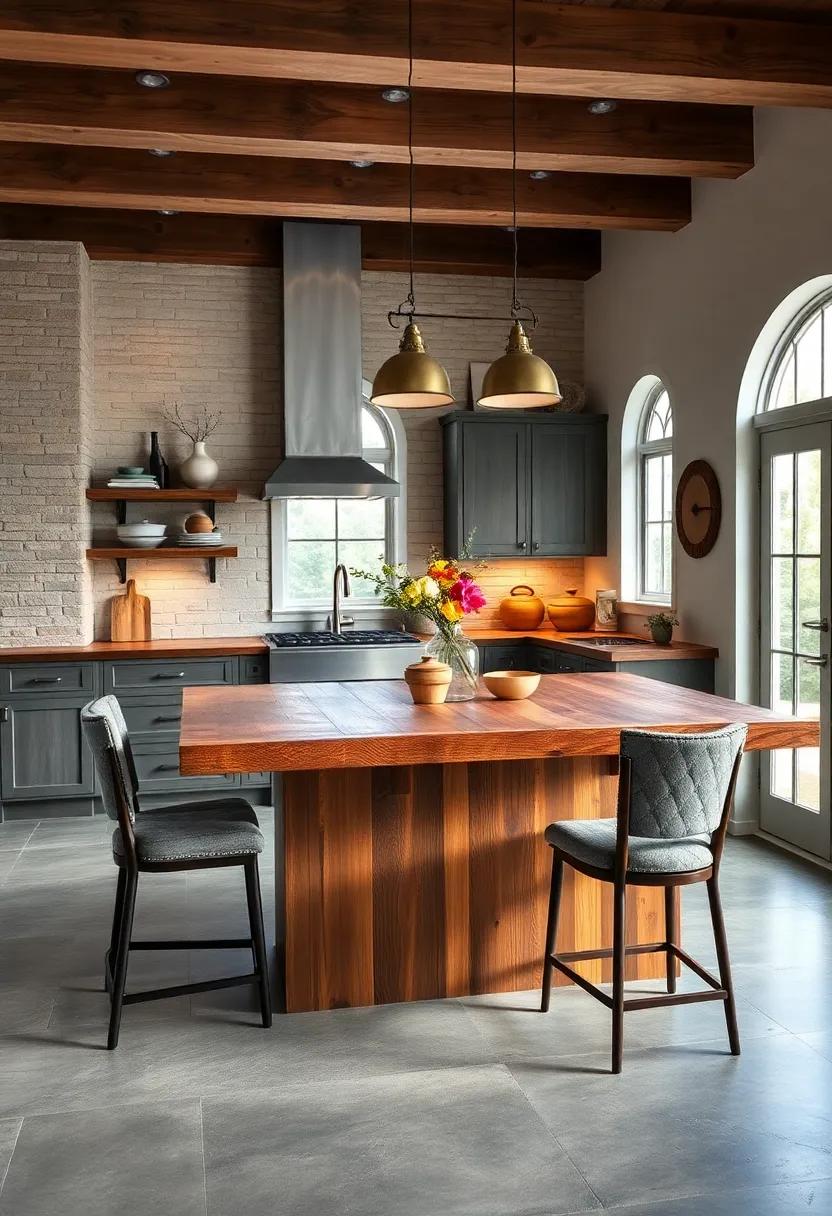 Rustic Farmhouse Charm: Incorporate a reclaimed wood island paired with high-back‌ stools to create a cozy ​dining nook that features a touch of rustic‍ charm