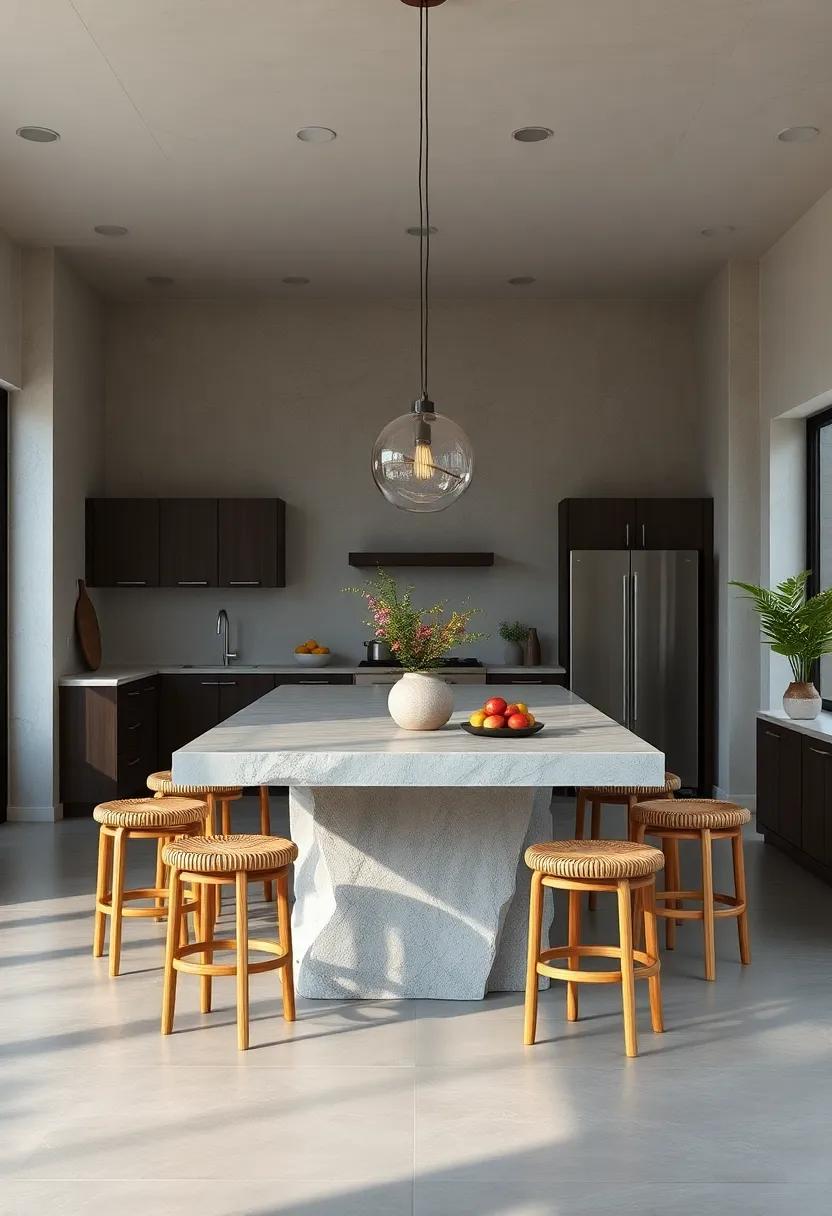 Zen Retreat: ⁢Introduce a natural‌ stone island surrounded⁣ by bamboo ⁢stools, promoting a tranquil atmosphere ideal for enjoying‌ nutritious meals and zen moments