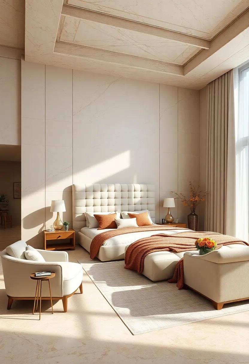 Statement furniture: Invest in a grand ivory upholstered ‌bed frame that serves as the focal point of ​your luxurious​ sanctuary