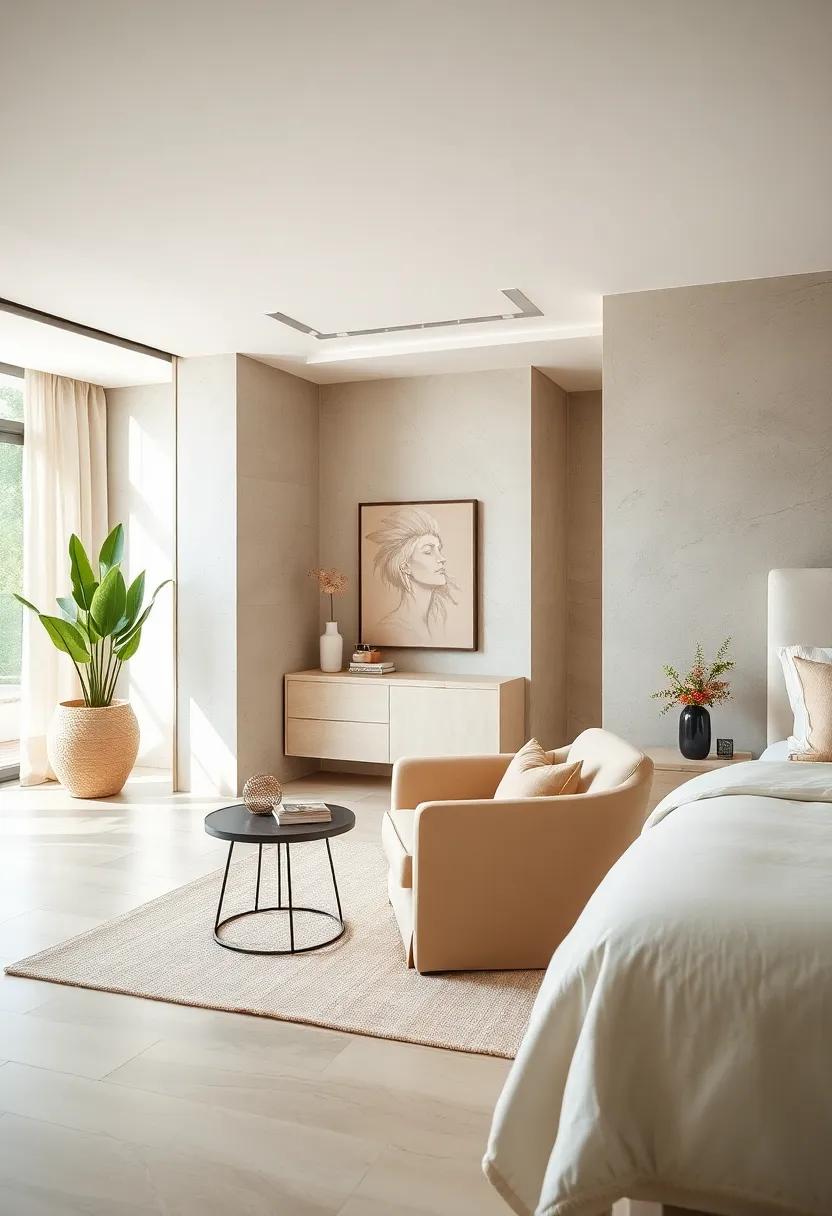 Cozy Nooks: Create a ⁣reading nook with an oversized beige armchair and a small side table for ⁢a perfect spot to unwind