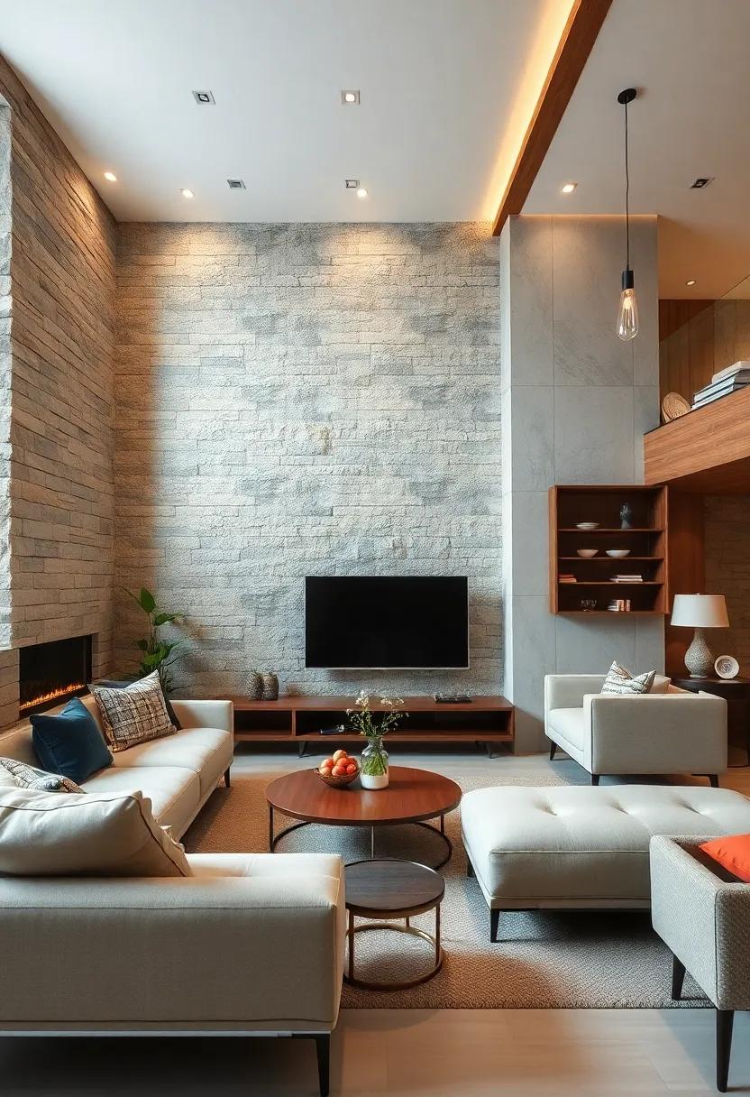 lighting Effects: Delve into how strategic lighting showcases the unique textures of stone and wood, creating an enchanting ambiance in your ⁢home