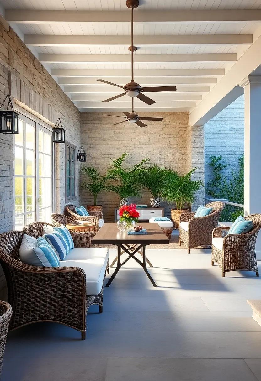 Coastal Vibes:⁢ Use shades of blue‍ and white along with wicker furniture to evoke​ a beachy ambiance⁢ that pairs perfectly with ⁣fresh seafood meals