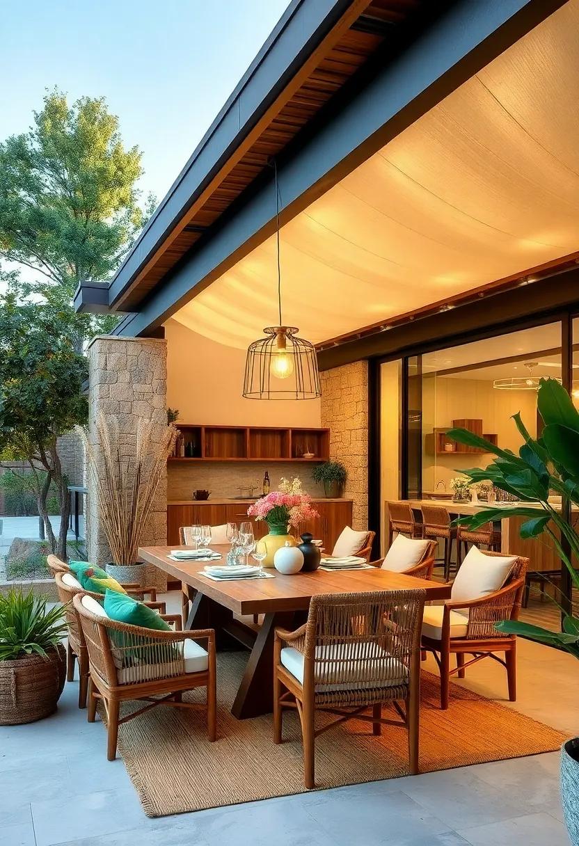 Embrace Nature: Create‍ a‍ dining area that seamlessly blends⁢ with⁢ its surroundings by using⁣ natural materials⁢ like wood and stone⁤ to evoke a​ sense of ⁣calm and harmony