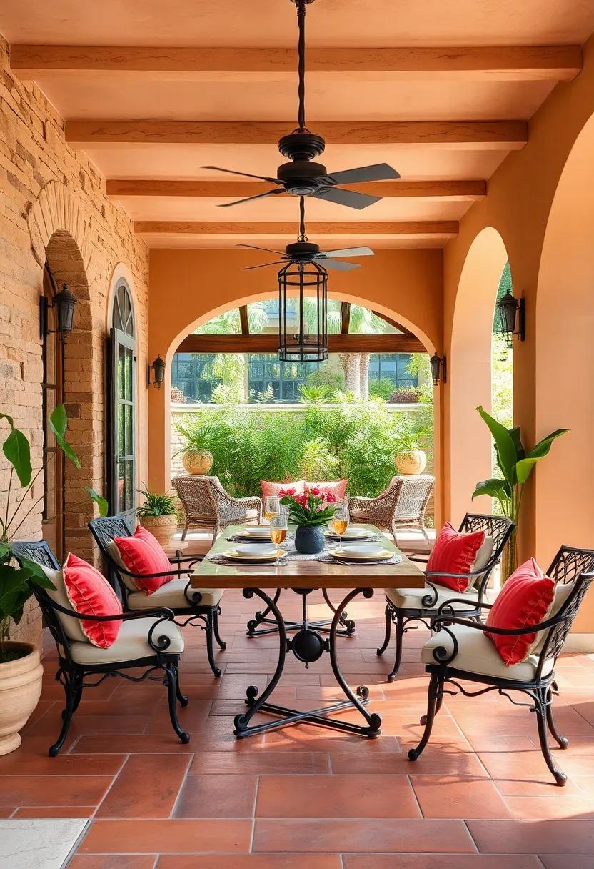 Mediterranean Escape: Incorporate vibrant‌ colors, terracotta tiles, and‍ wrought-iron furniture for a sunny, inviting dining⁢ experience reminiscent⁤ of Mediterranean locales
