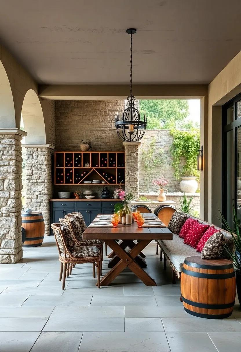Wine Country Inspiration: Design a rustic dining space⁣ reminiscent of ⁤a vineyard, incorporating wooden barrels ⁤and a wine rack for a sophisticated touch