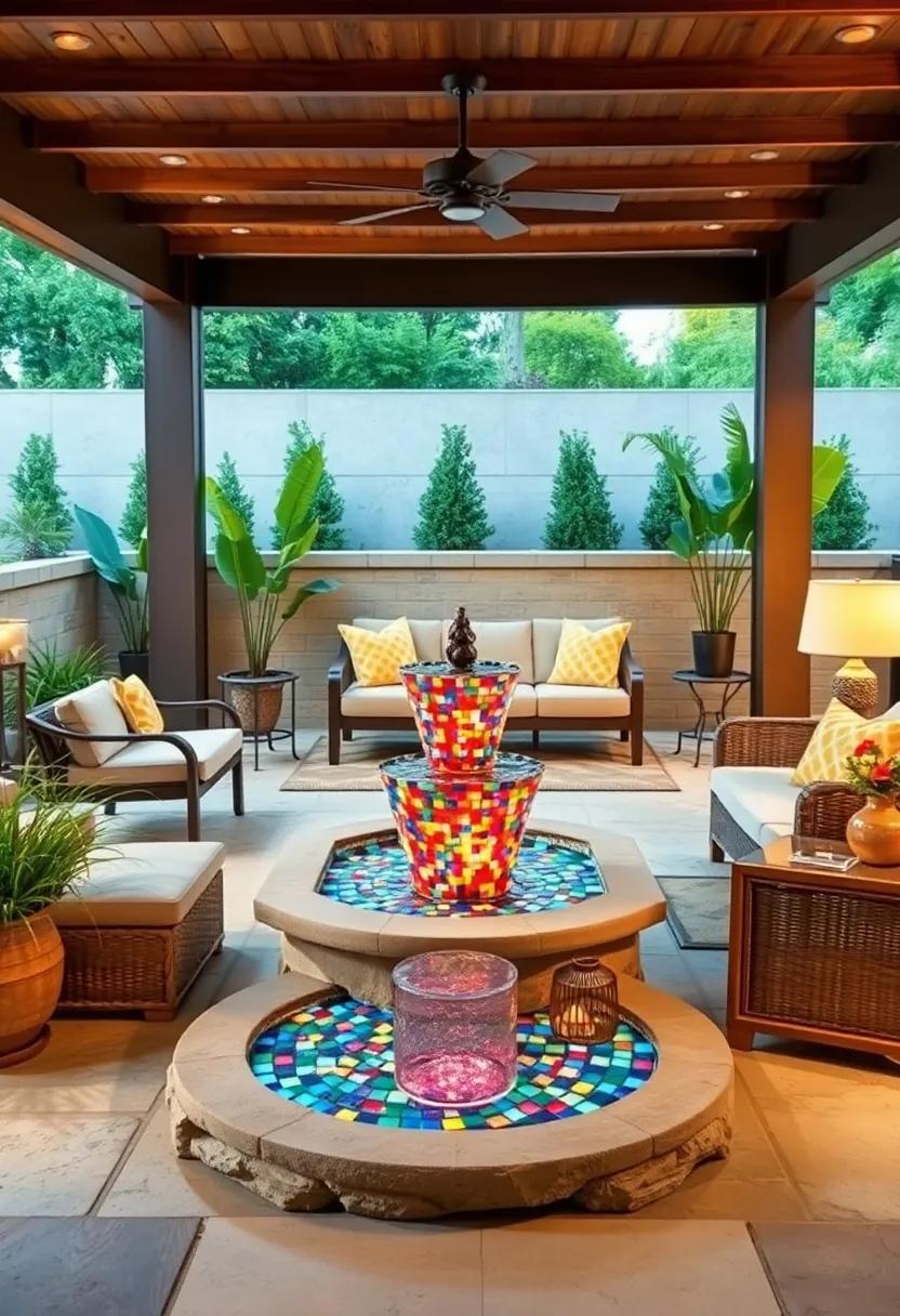 Glass Accents: Introduce‍ a colorful glass mosaic fountain that serves as‌ a stunning focal point ​filled with vibrant hues