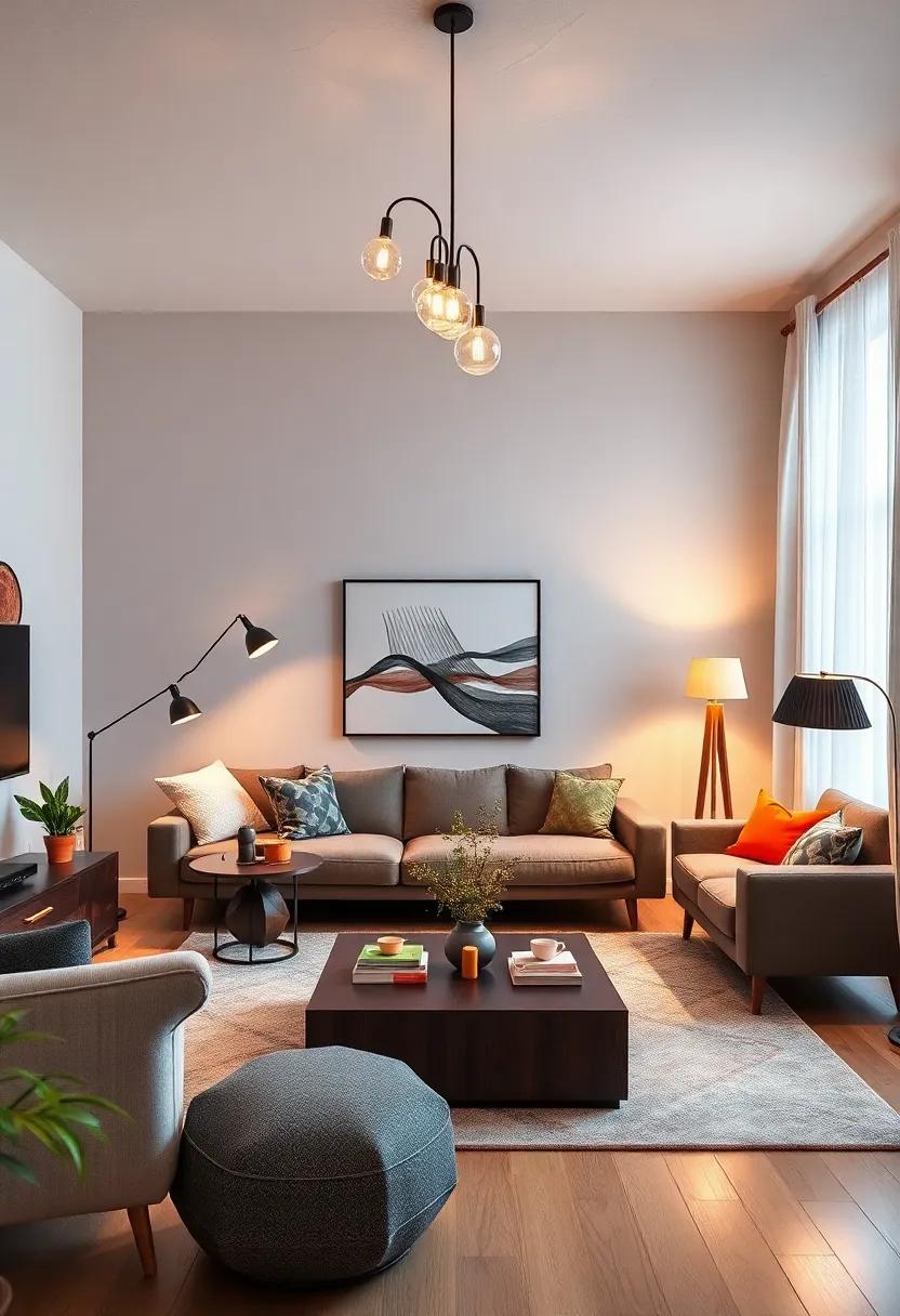 Unusual⁢ Lighting: Ditch the standard lamps⁤ for quirky, artistic light fixtures, like a vintage chandelier‌ or a⁤ colorful, <a href=