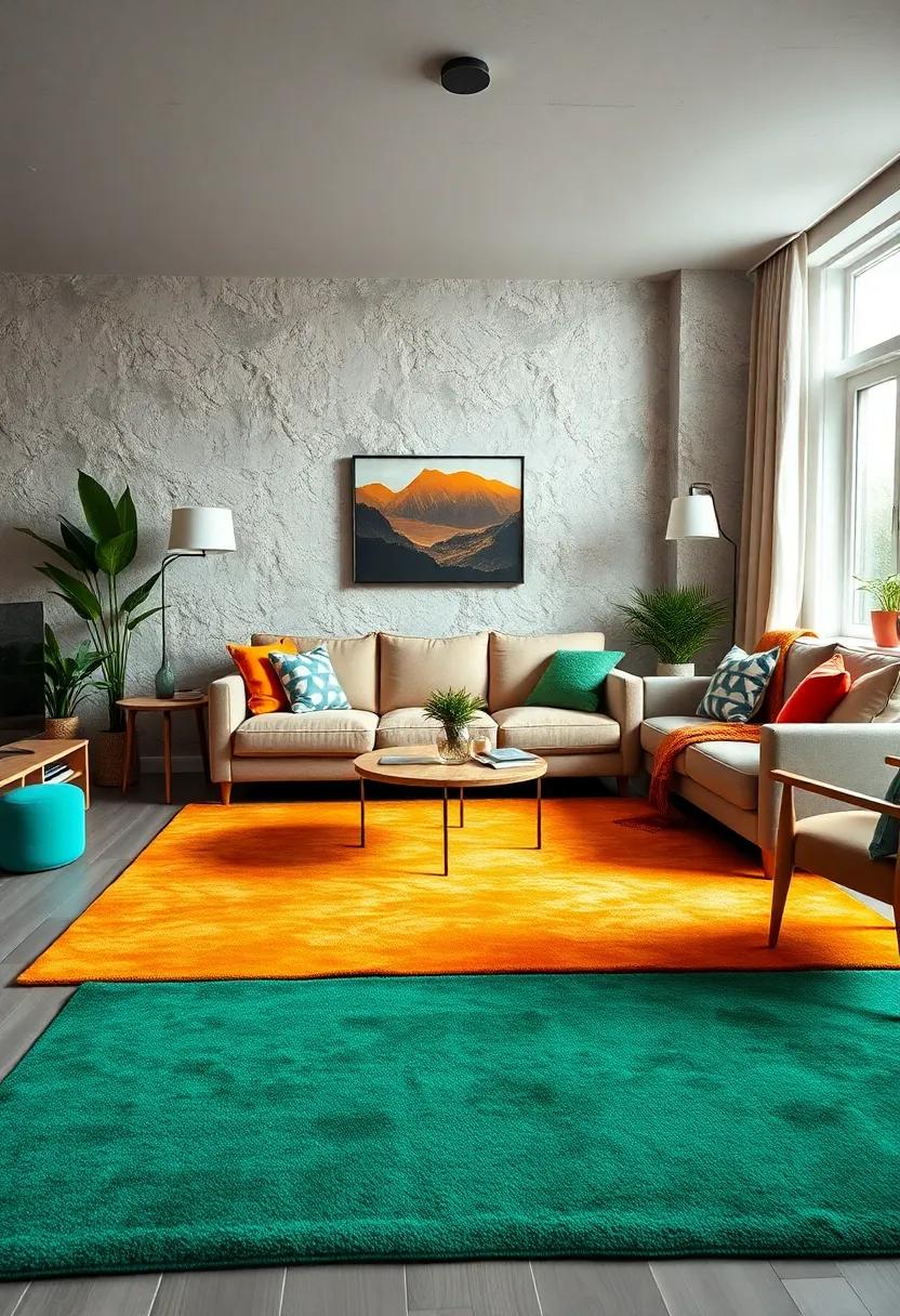 Brightly Colored Rugs: Choose a bold, playful area rug that pulls ⁣together the room while adding warmth and a pop of color underfoot