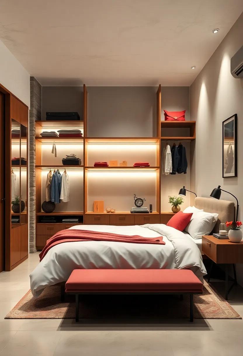 Embrace a minimalist approach with a sleek open closet system that showcases your favorite pieces while leaving the floor space open and airy