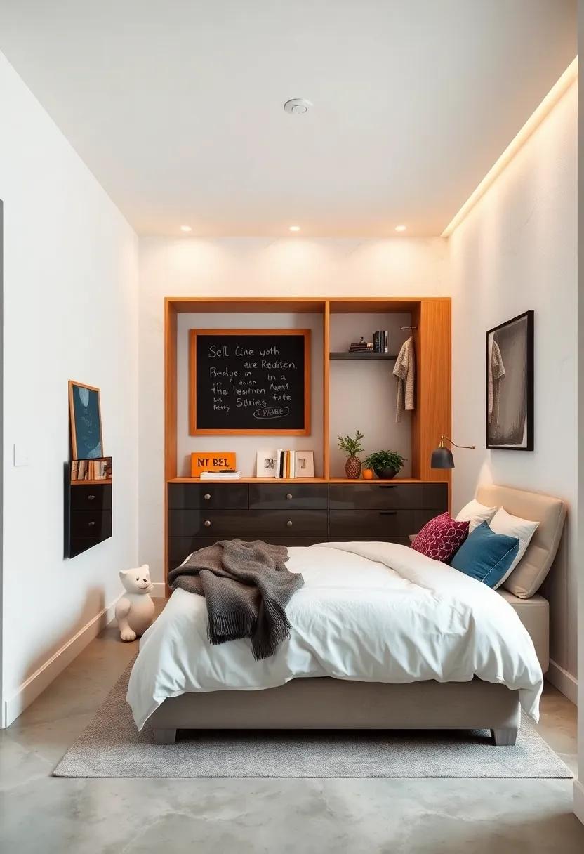 Incorporate a chalkboard or magnetic wall near your open closet for notes and reminders while adding an artistic touch