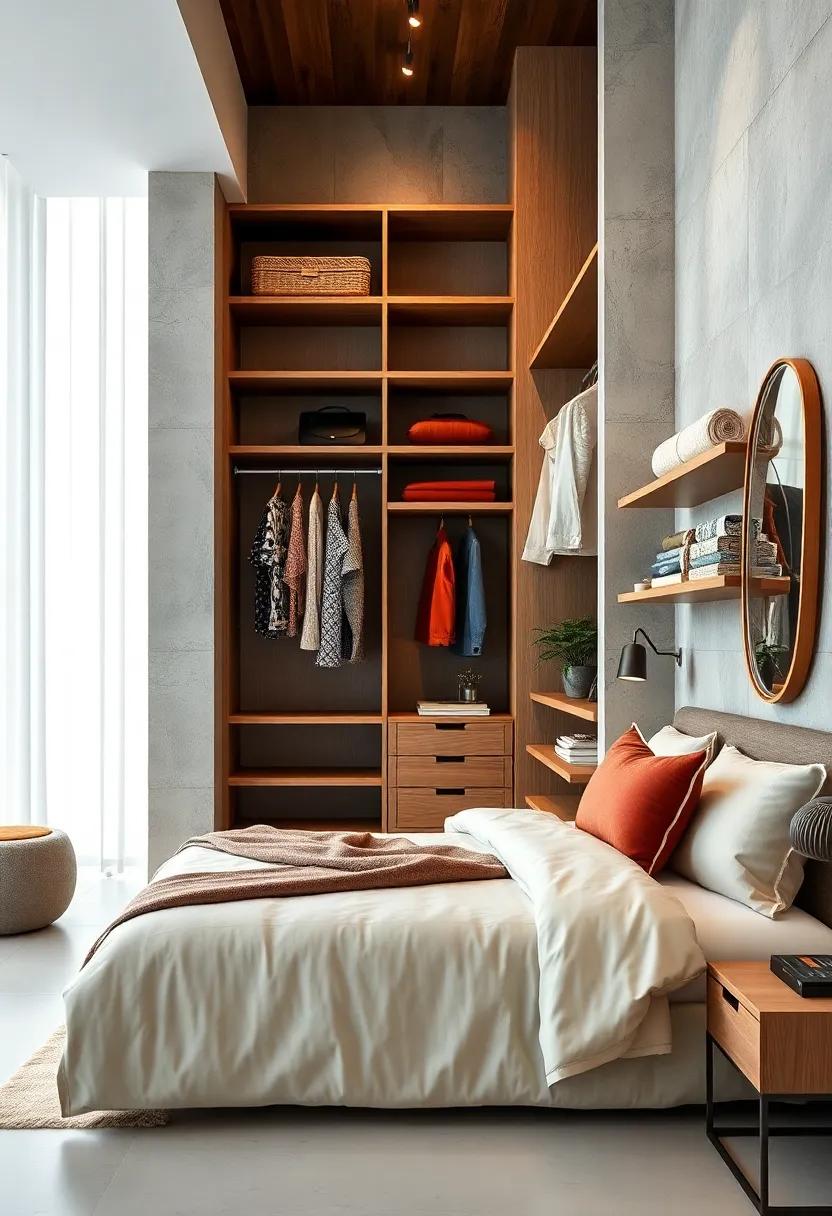 Utilize vertical storage with high-hanging racks and low shelves to maximize room while keeping everyday items within easy reach