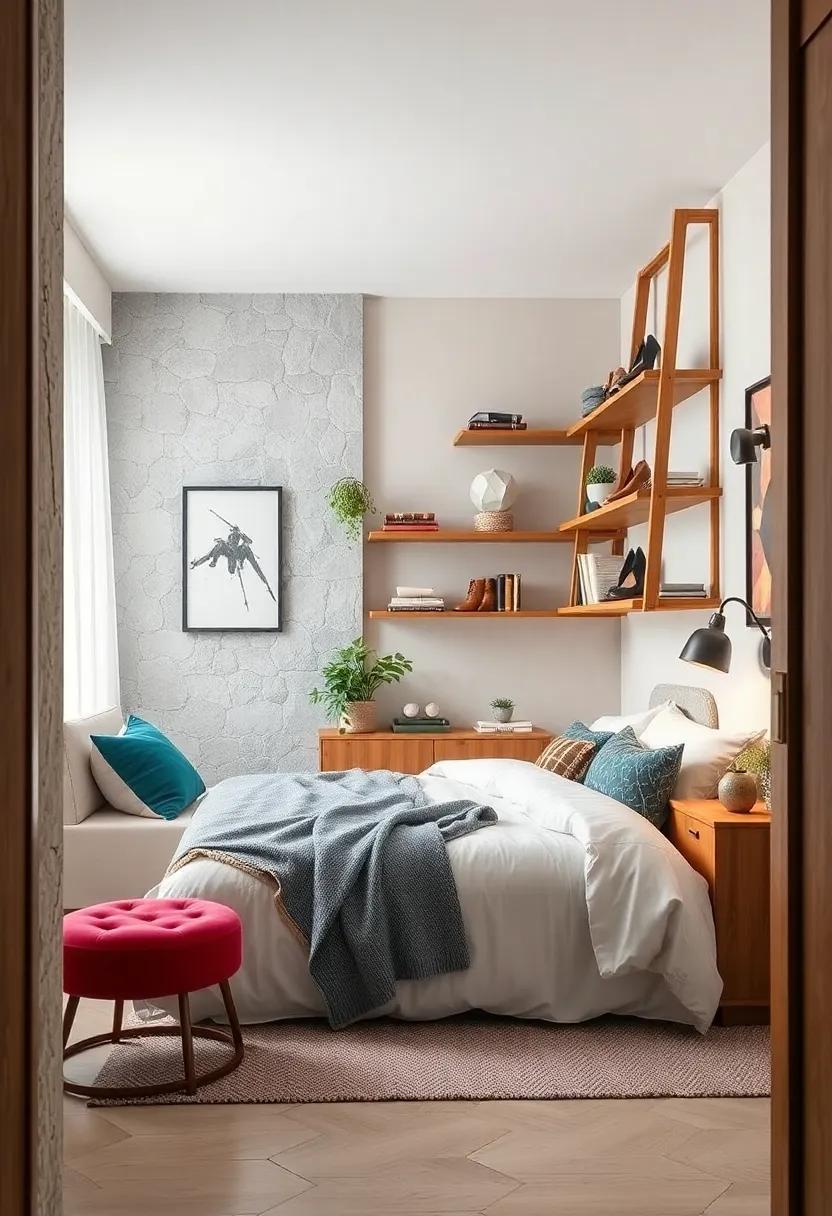 Create a cozy nook by positioning your open closet near a window, integrating natural light while showcasing your clothing as a part of the room's decor