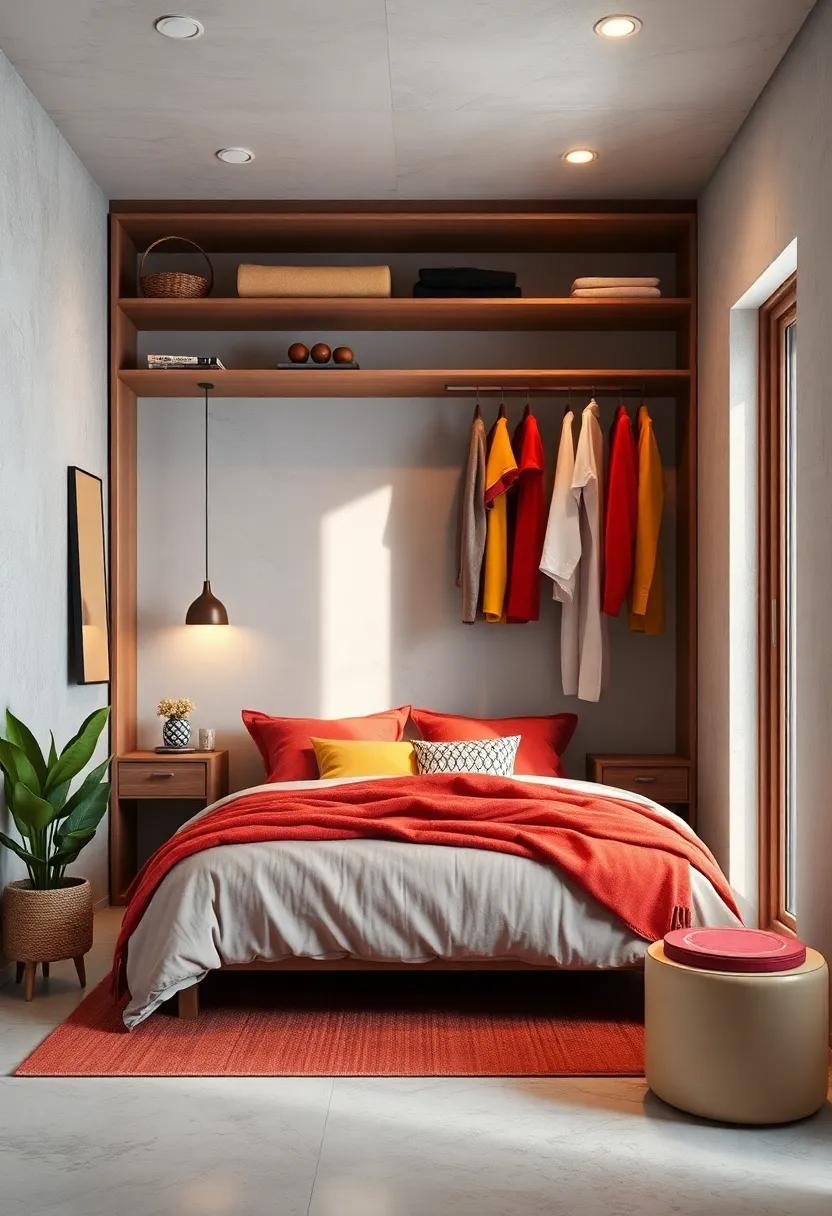 use a color-coordinated hanging system to transform visual chaos into a harmonious display that enhances your bedroom's aesthetic