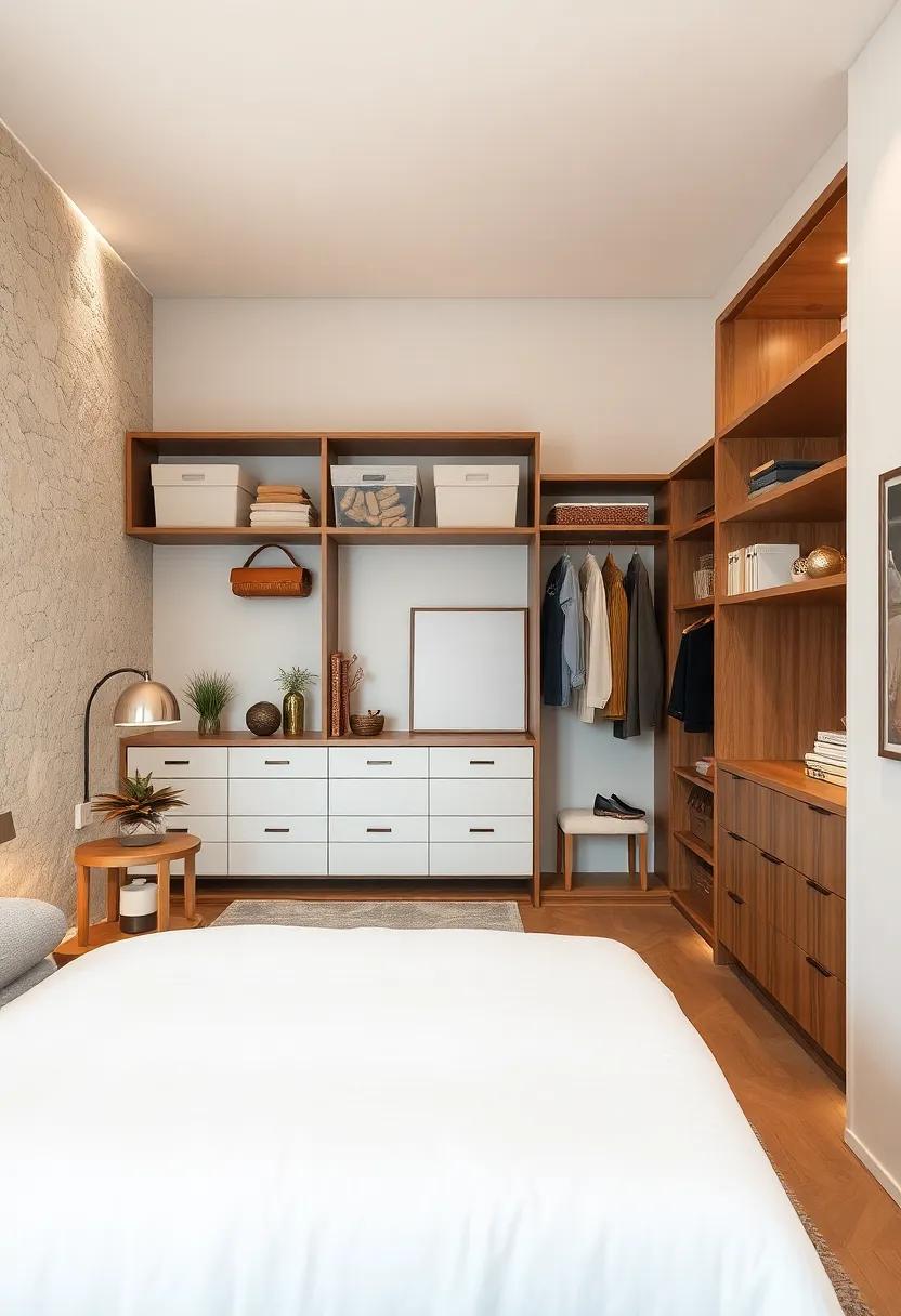 Use clear storage bins within your open closet to maintain organization and a clean appearance, allowing easy visibility of your items