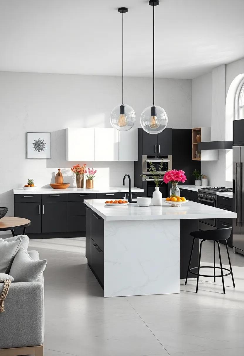 Monochrome Magic: ‌Experience the elegance of black-and-white kitchen islands, which provide a classic ⁣yet modern look that complements a⁣ variety of design styles