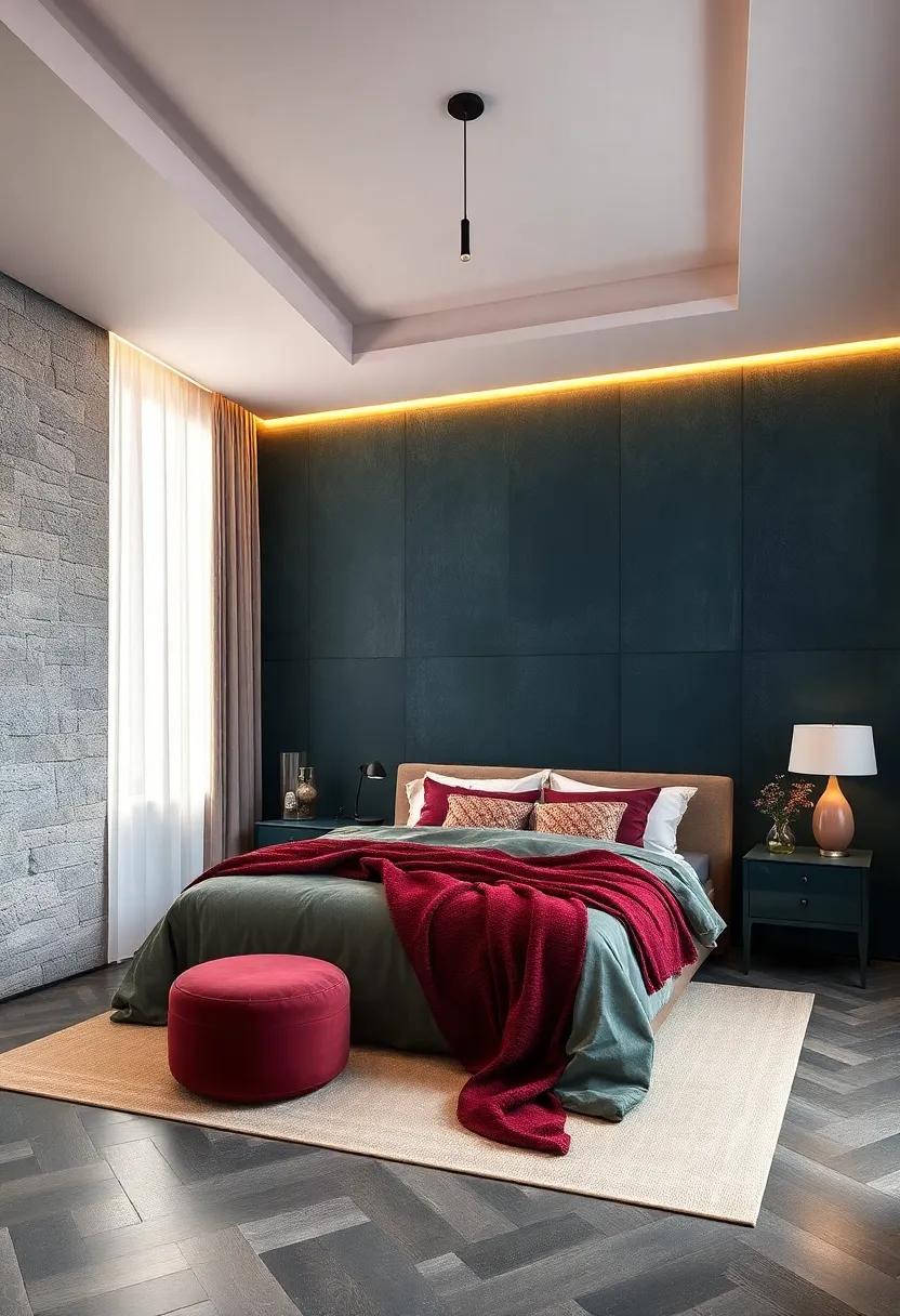 Bold, Dark Hues: Make a statement with rich, dark colors like deep blues or emerald greens that create an intimate and dramatic atmosphere