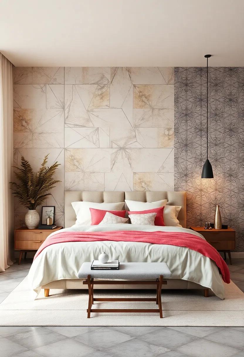 Elegant Geometrics: Use sophisticated geometric patterns to modernize your bedroom while maintaining a romantic edge