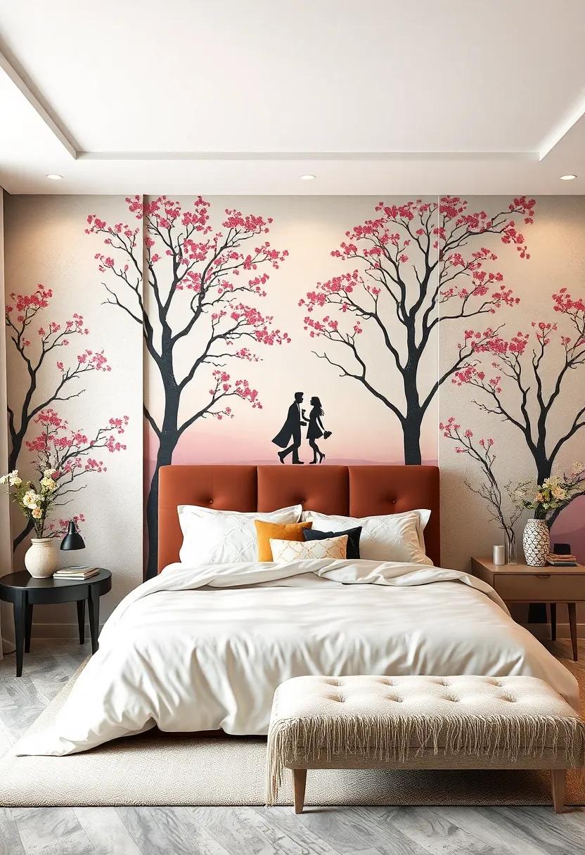 Soft Silhouettes: Capture the essence of romance with wallpaper that features soft silhouette designs of trees, flowers, or couples