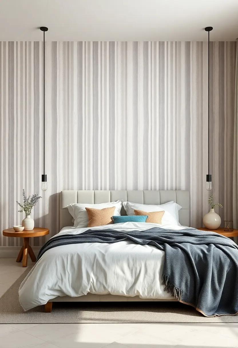 Subtle Stripes: Create height and dimension in your bedroom with delicate vertical stripes in muted tones for a classic look