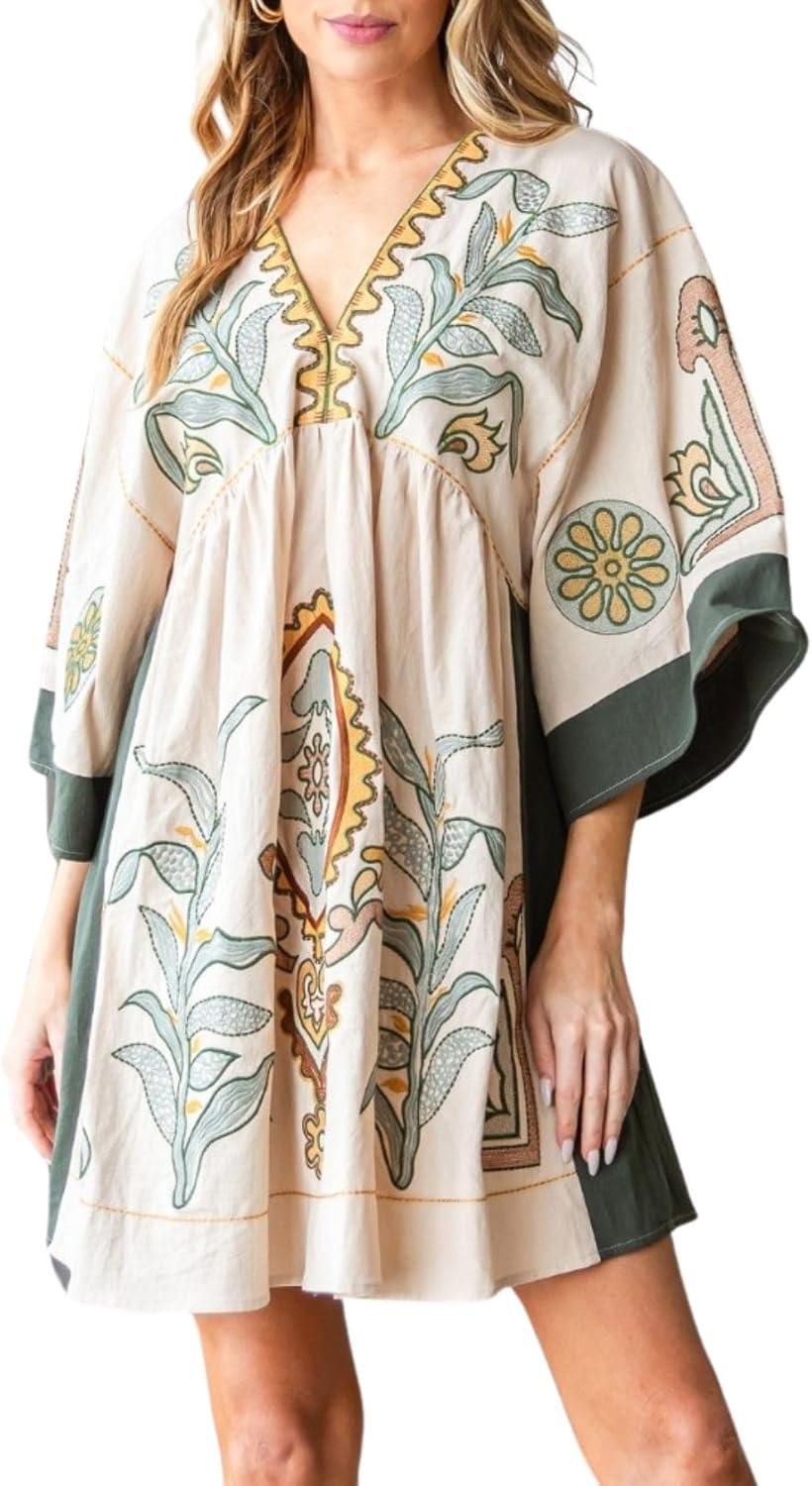 Our Take on the Womens Floral Embroidered Linen Babydoll Dress