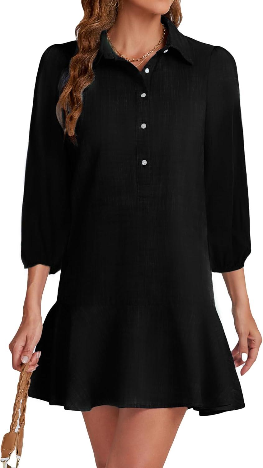 Flowy Cotton Linen Dress with Charming Ruffle Hem and Pockets