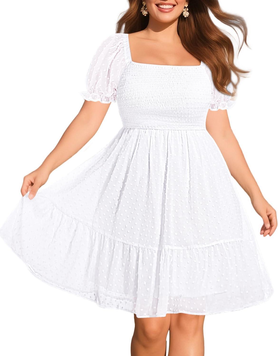 Flattering Plus Size Summer Dress with Charming Puff Sleeves