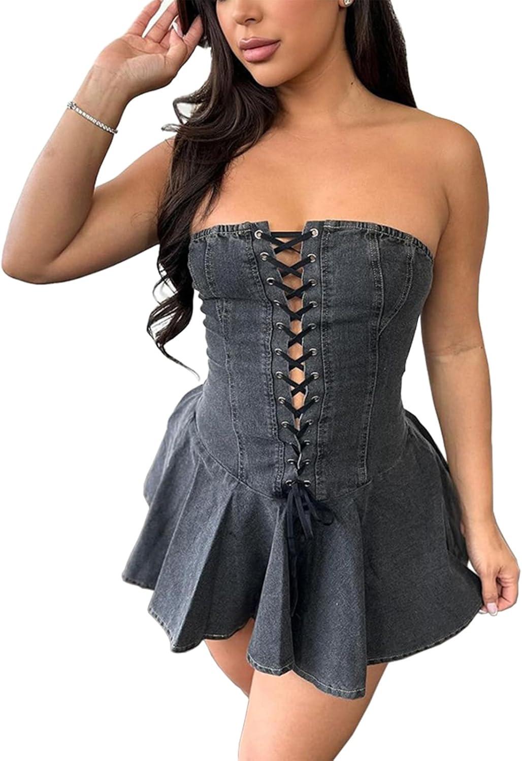 Exploring the Chic Appeal of Strapless Denim Mini Dresses