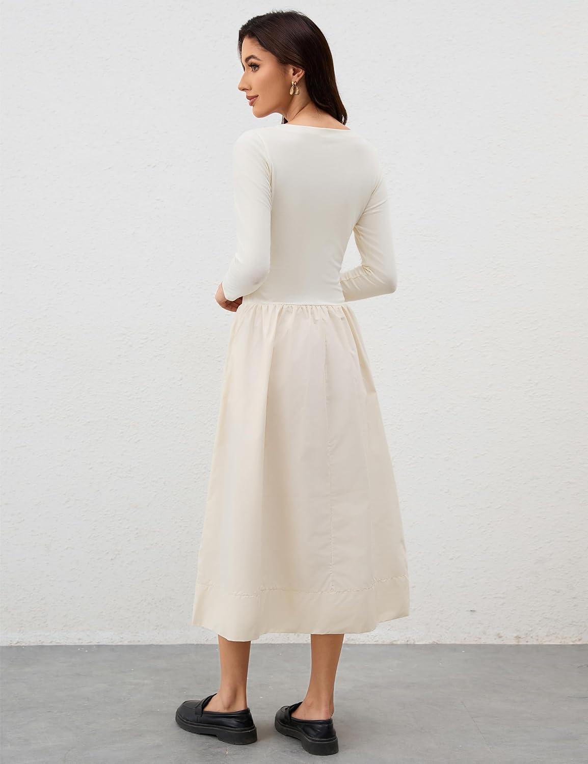 Our Honest take on Livtany's Chic Beige Square Neck Midi Dress