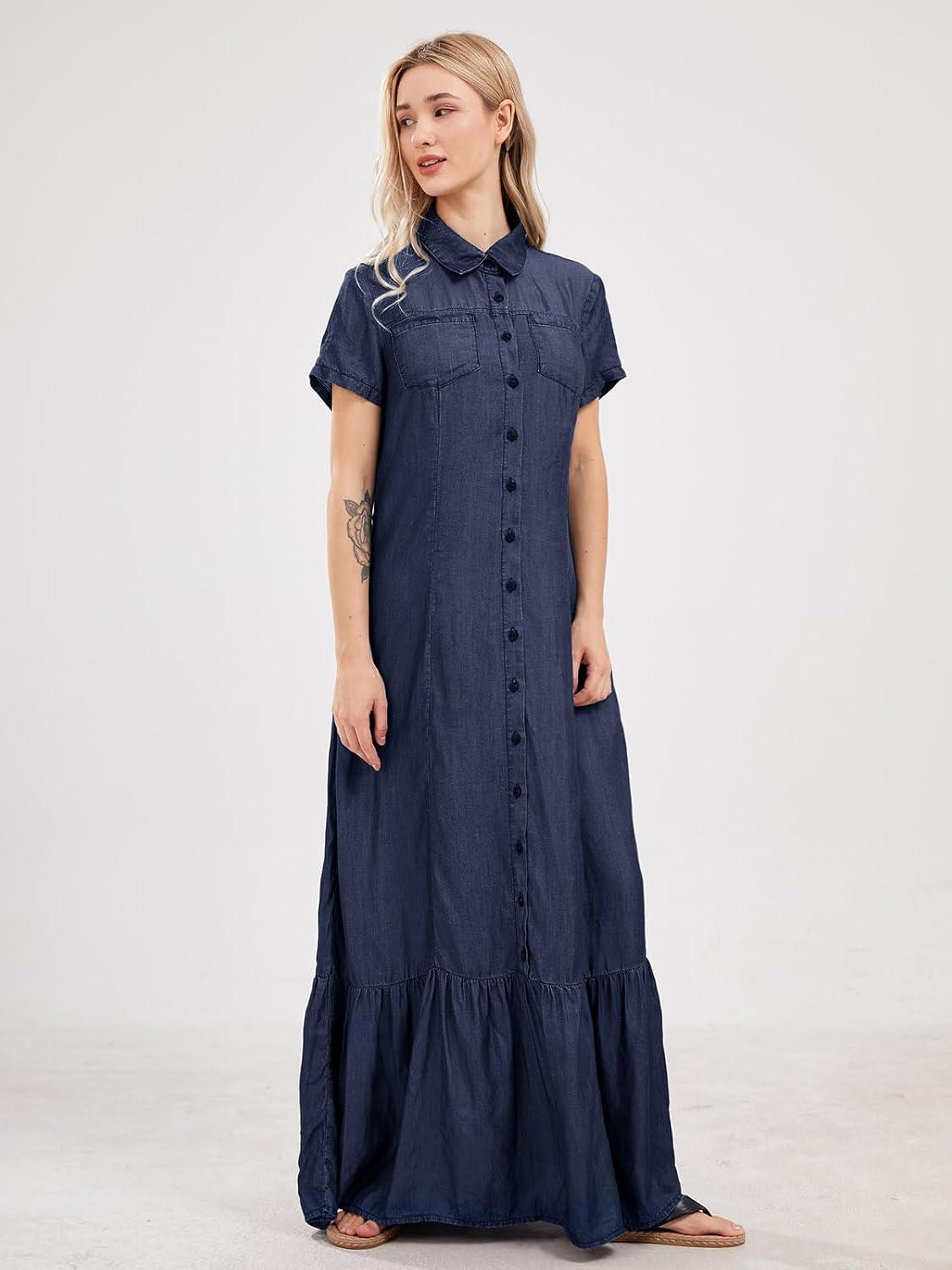 Why We're Loving the Casual Comfort of UTCOCO's Denim Maxi ​Dress