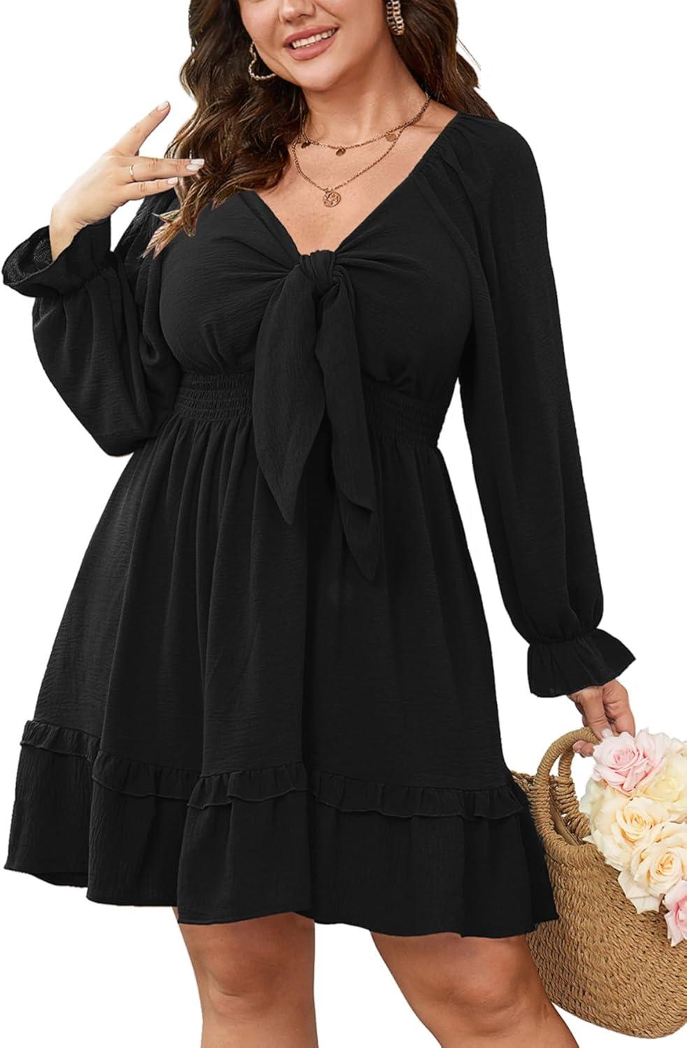 Flowy Plus Size Dresses with Ruffles and Tie Front Style