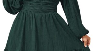 Flowy Plus Size Mini Dress Lantern Sleeves Ruched Charm