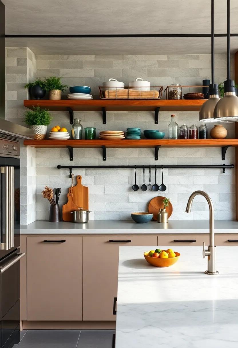 Open Shelving: Replace‍ traditional ‍backsplashes with open wood or metal shelving to display cookware and ⁣decorative items ⁣while keeping​ a minimalist vibe