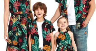 Matching Tropical Halter Sundresses And Shirts For Family Fun