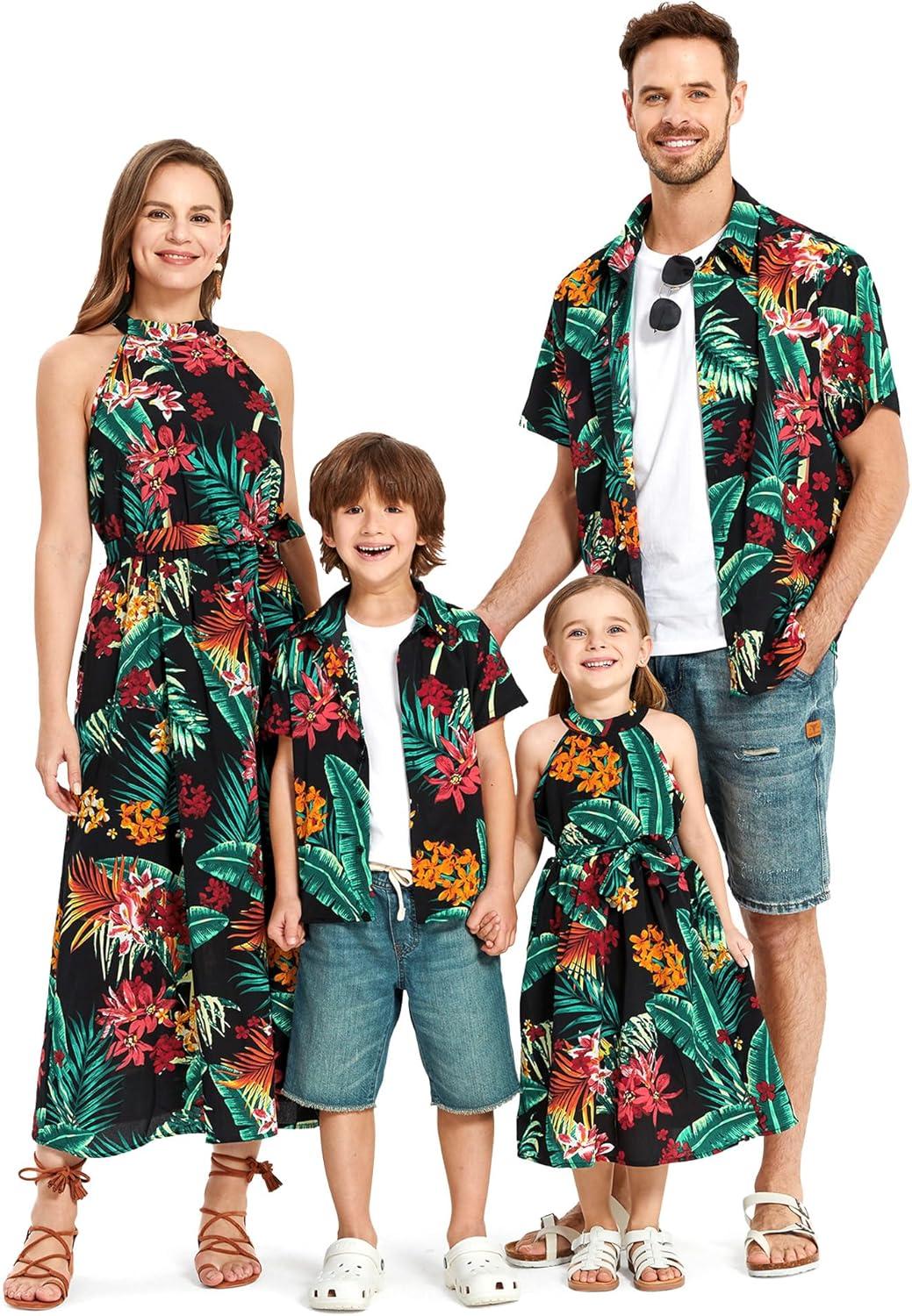 Matching Tropical Halter Sundresses and Shirts for Family Fun