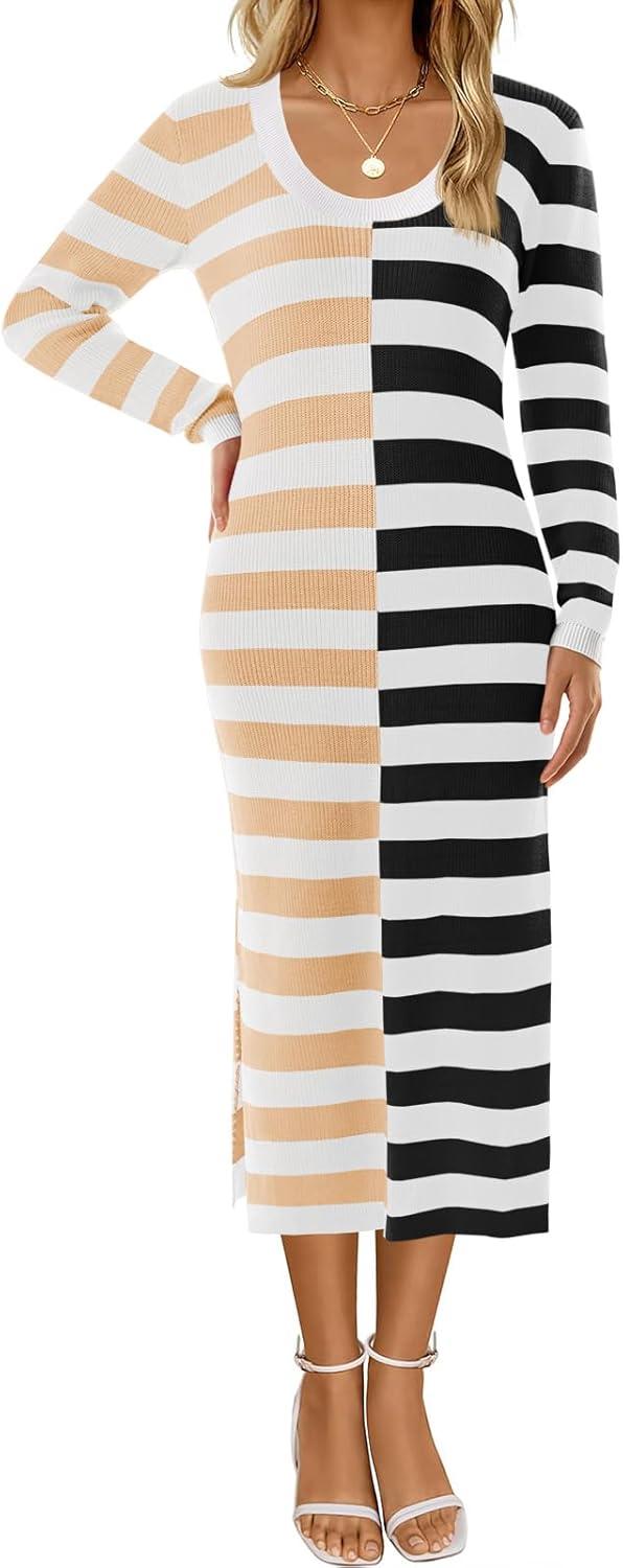 Wenrine Striped Midi Dress: Casual Comfort Meets Stylish Knit