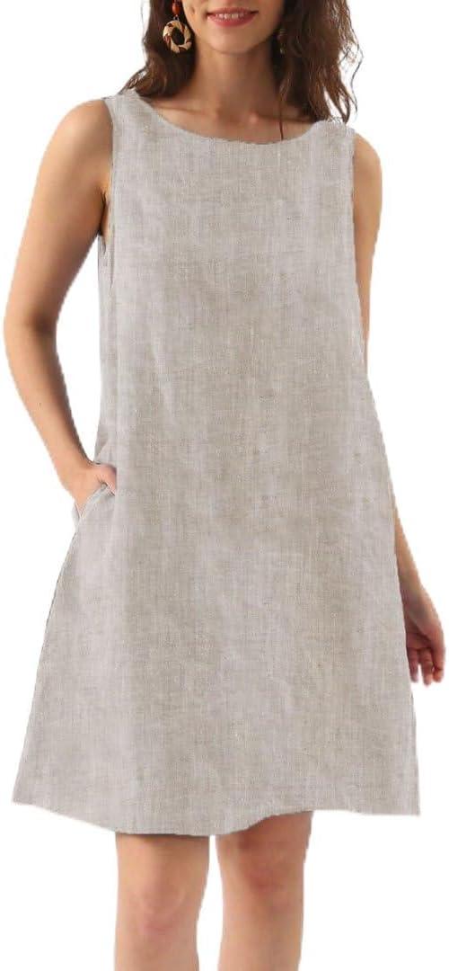 Amazhiyu Women's Linen Sleeveless Shift Dress — in your day