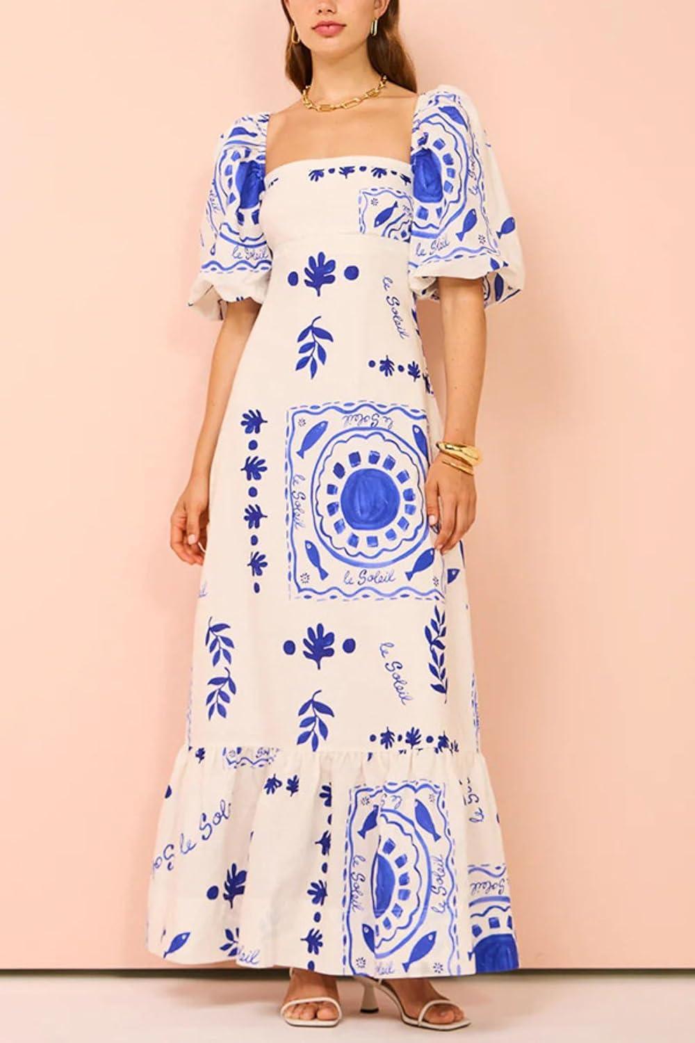 Blue S Women Retro Boho Print Dress: how you'll wear it