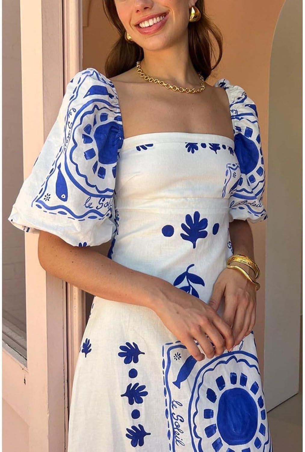 Blue S Women Retro Boho Print Dress: how you'll wear it