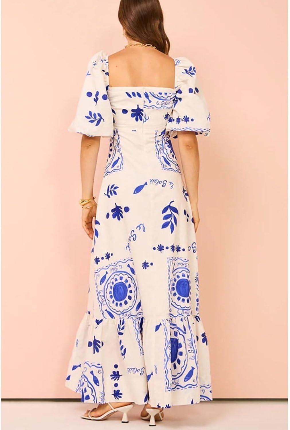 Blue S Women Retro boho Print Dress: how you'll wear it