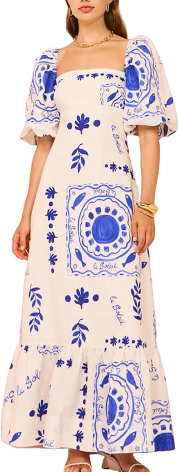 Blue S Women Retro Boho Print Dress: how you'll wear it