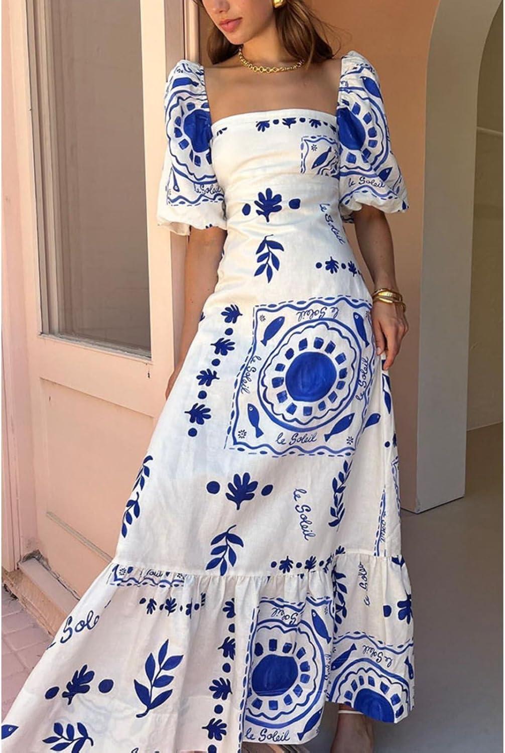 Blue S Women Retro Boho Print Dress: how you'll wear it