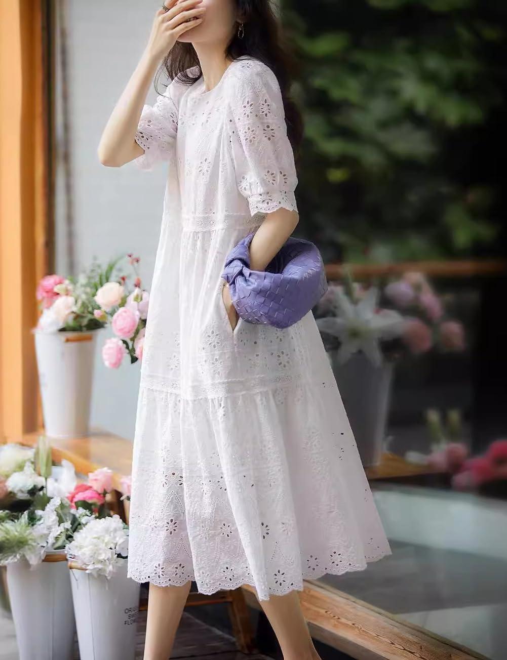 Chouyatou Women's Puff Sleeve Midi Dress — how it fits you