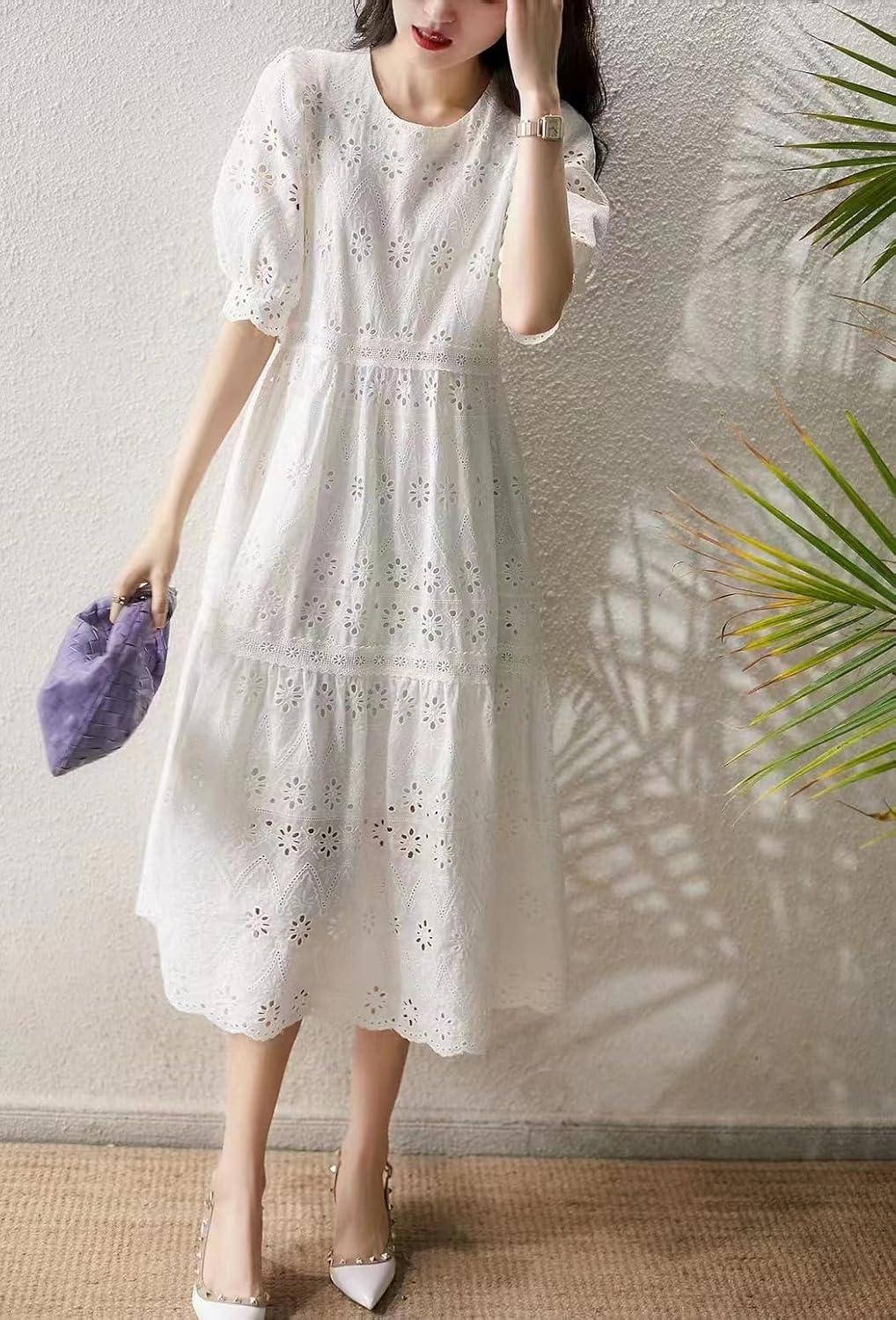 Chouyatou Women's ⁢Puff Sleeve Midi Dress — how ⁤it fits you