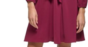 Dkny Womens Long Balloon Sleeve Front Tie Mini Dress For You