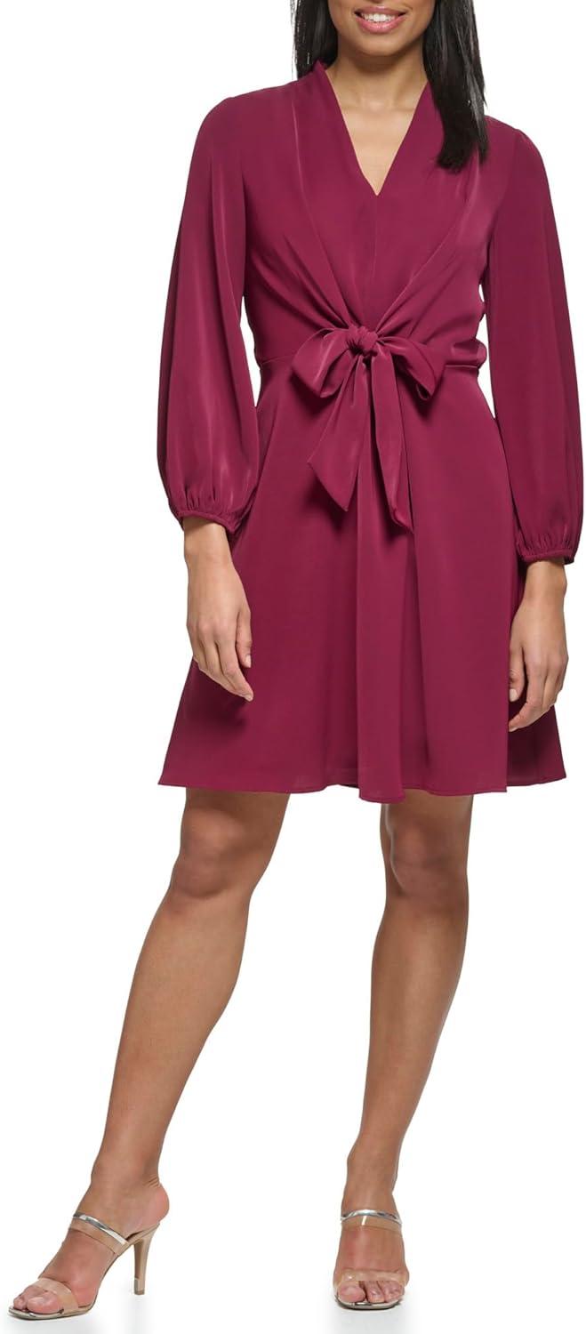 DKNY Womens Long Balloon Sleeve Front Tie Mini Dress for you DKNY Womens Long Balloon Sleeve Front Tie Mini Dress for you