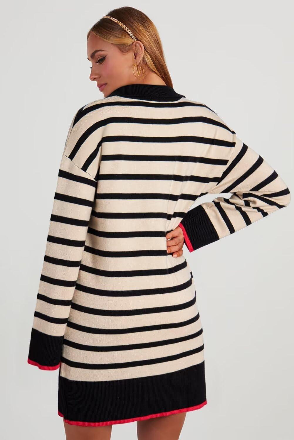 Effortless Fall style with Dokotoo's Striped Polo Sweater Dress