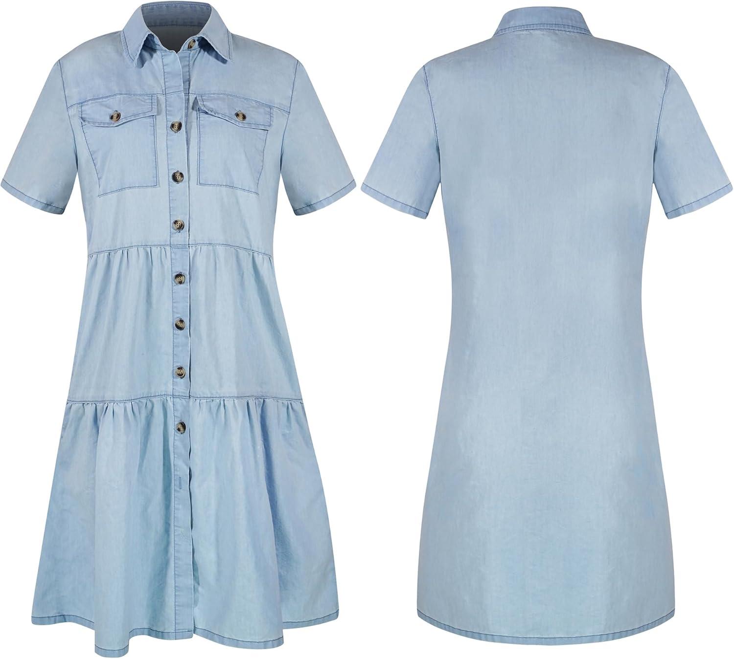 Effortless Style in‍ PORRCEY's Casual Denim Babydoll Dress