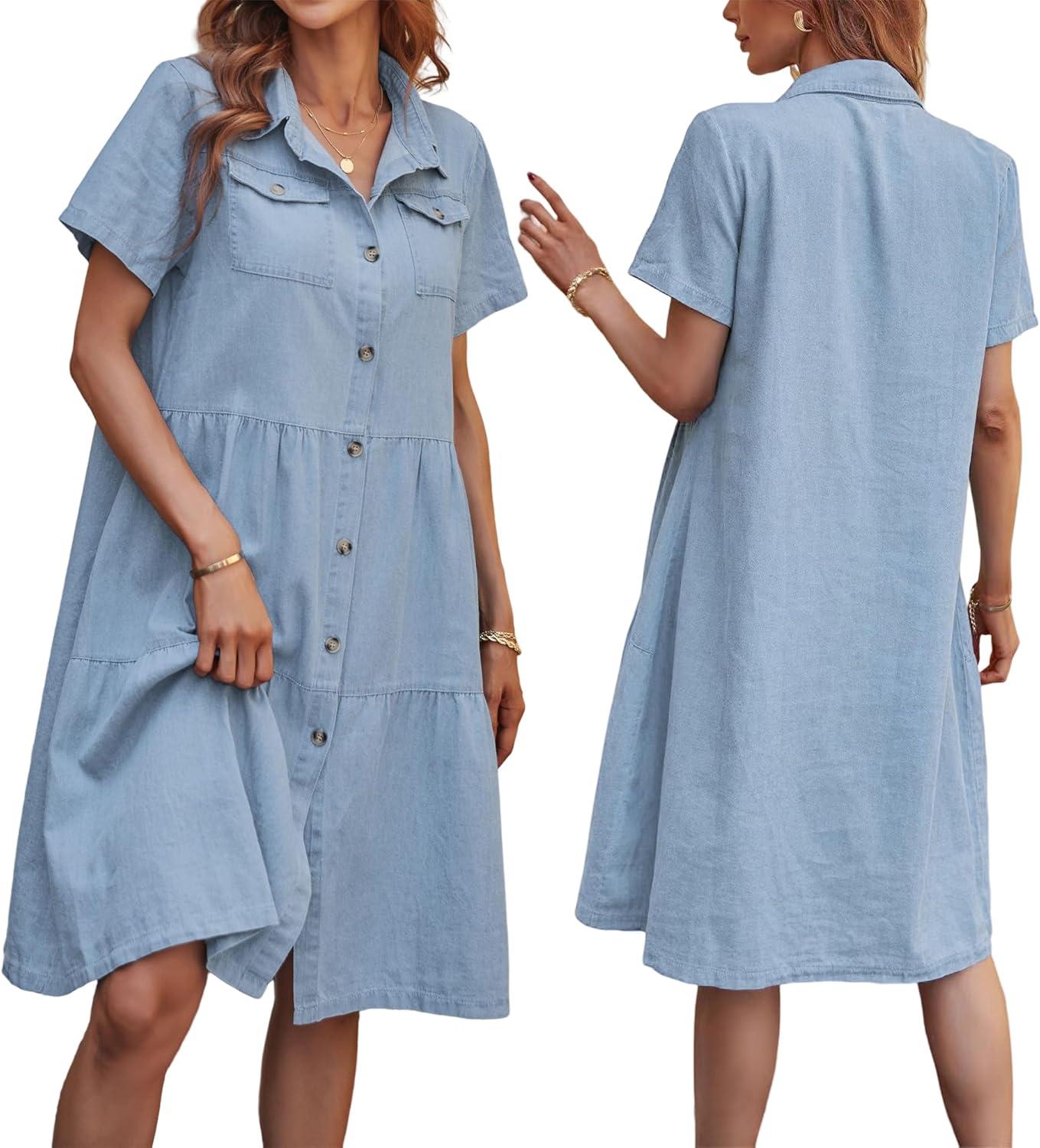 Effortless Style in PORRCEY's Casual Denim ‌Babydoll Dress