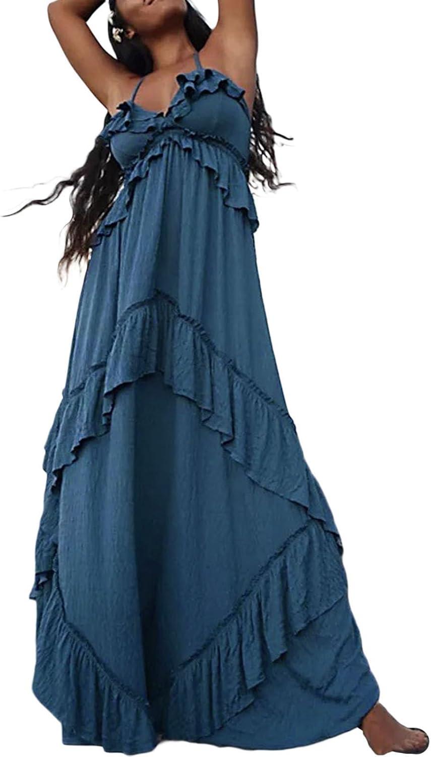 FEORJGP Boho Midi Dress: Summer Style with a Backless Twist